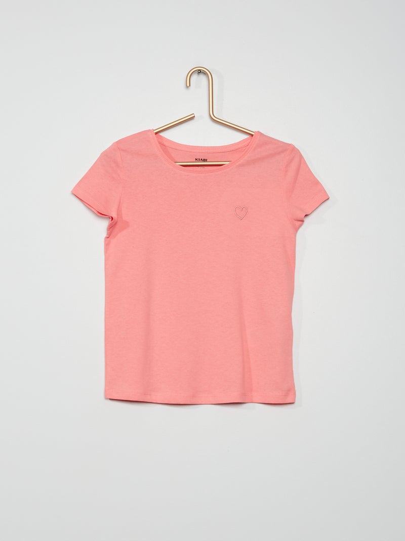 T-shirt avec broderie 'cœur' rose - Kiabi