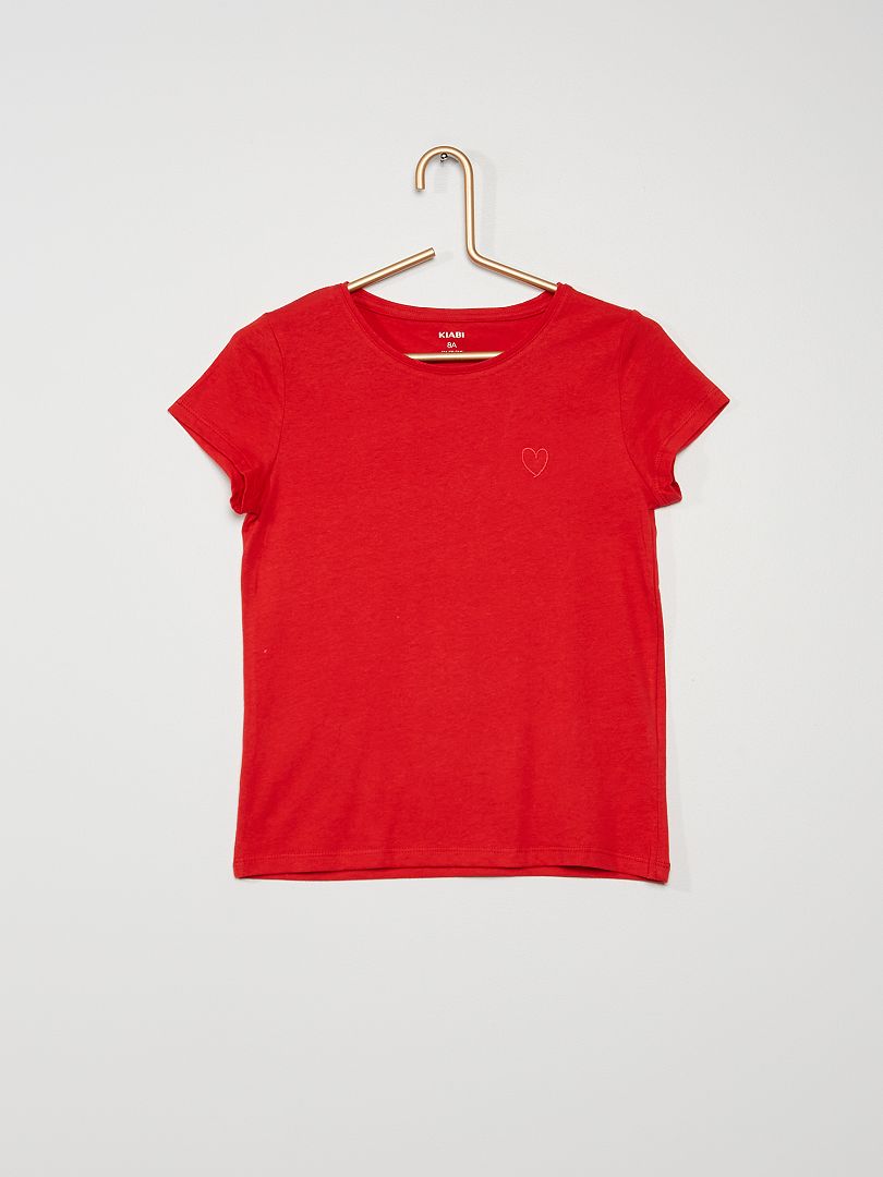 T-shirt avec broderie 'cœur' rouge - Kiabi