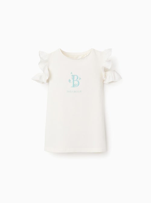 T-Shirt avec Broderie et Volants sur les Épaules - Kiabi