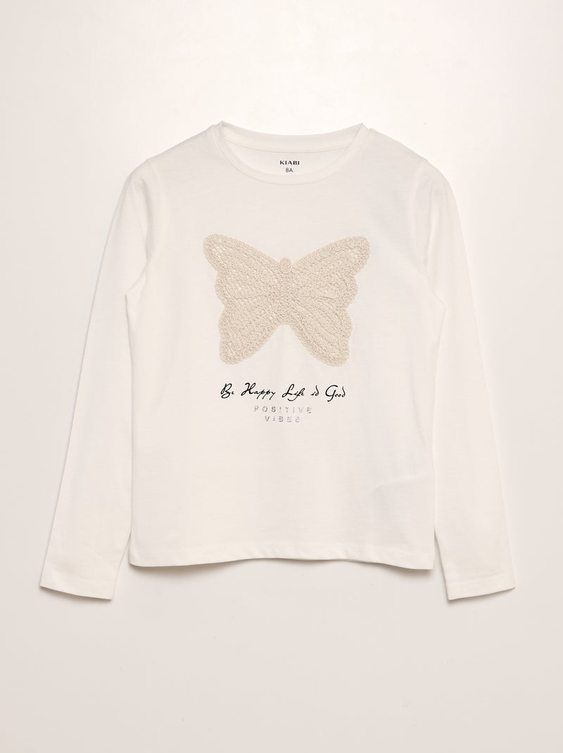 T-shirt avec broderie papillon blanc - Kiabi