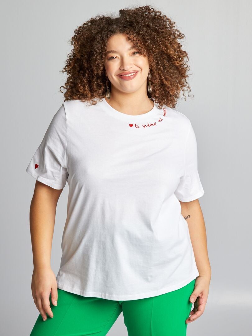 T-shirt Long Kiabi Grande Taille 3XL 54/56 - Blanc Et Rose | Neuf Avec Étiquettes - Femme