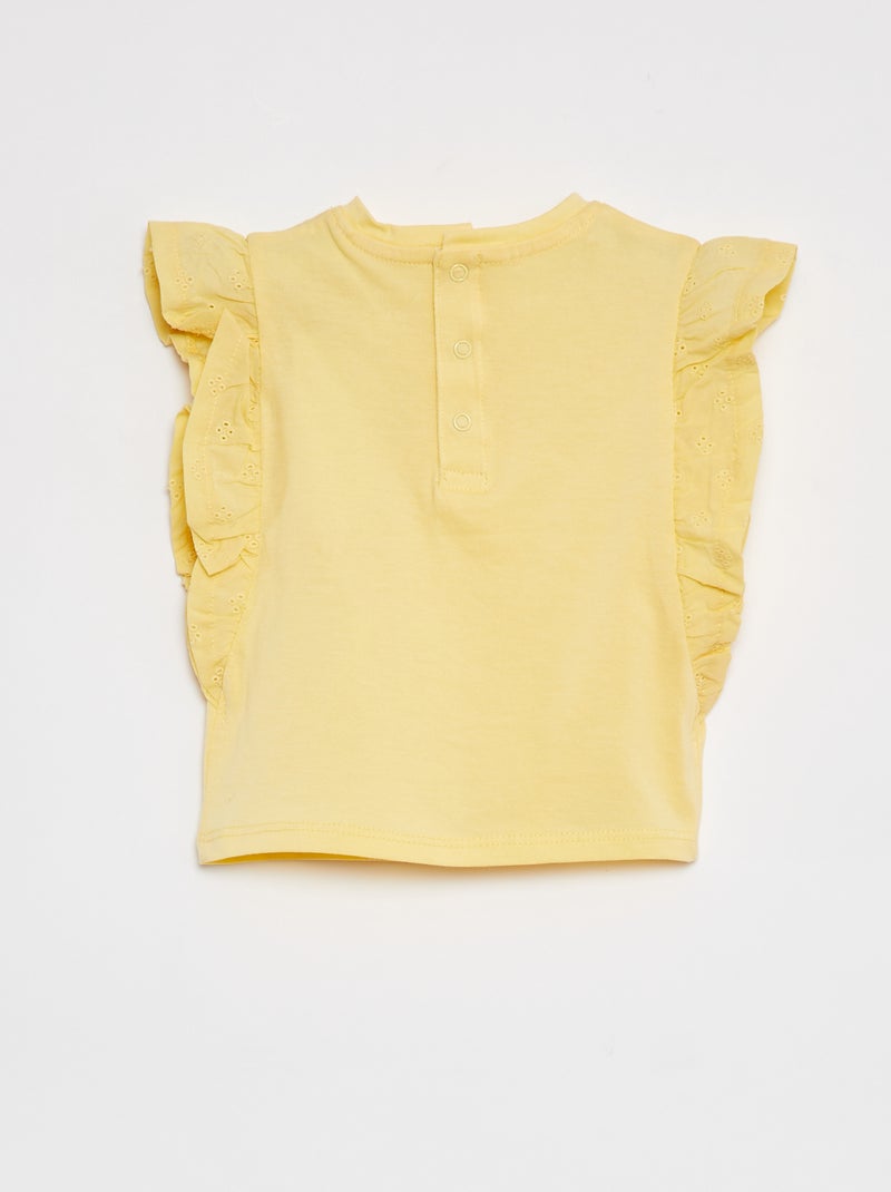 T-shirt avec broderies anglaises JAUNE - Kiabi