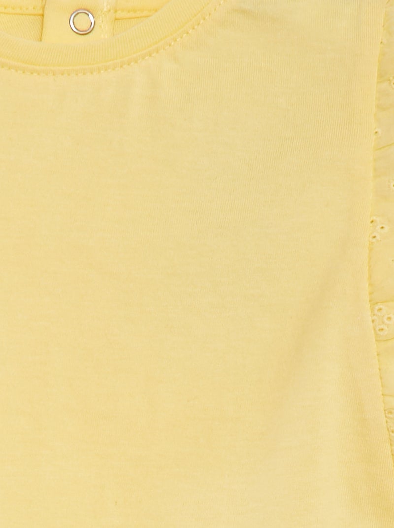 T-shirt avec broderies anglaises JAUNE - Kiabi