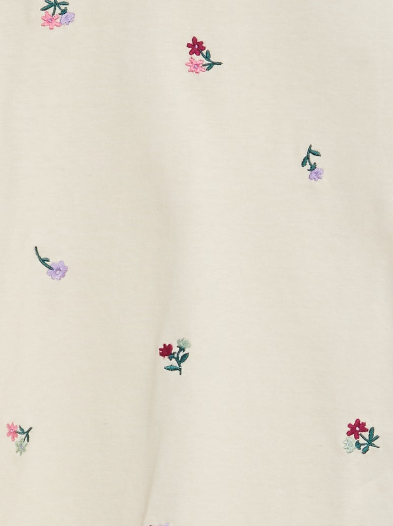 T-shirt avec broderies et fronces aux emmanchures Beige - Kiabi