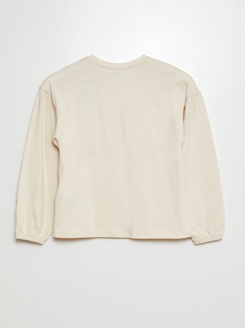 T-shirt avec broderies et fronces aux emmanchures Beige - Kiabi