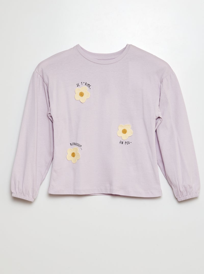 T-shirt avec broderies et fronces aux emmanchures Violet - Kiabi