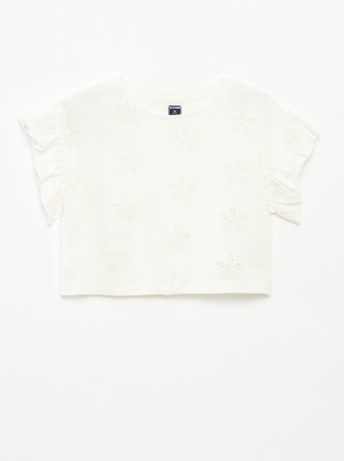 T-shirt avec broderies fleurs - Kiabi