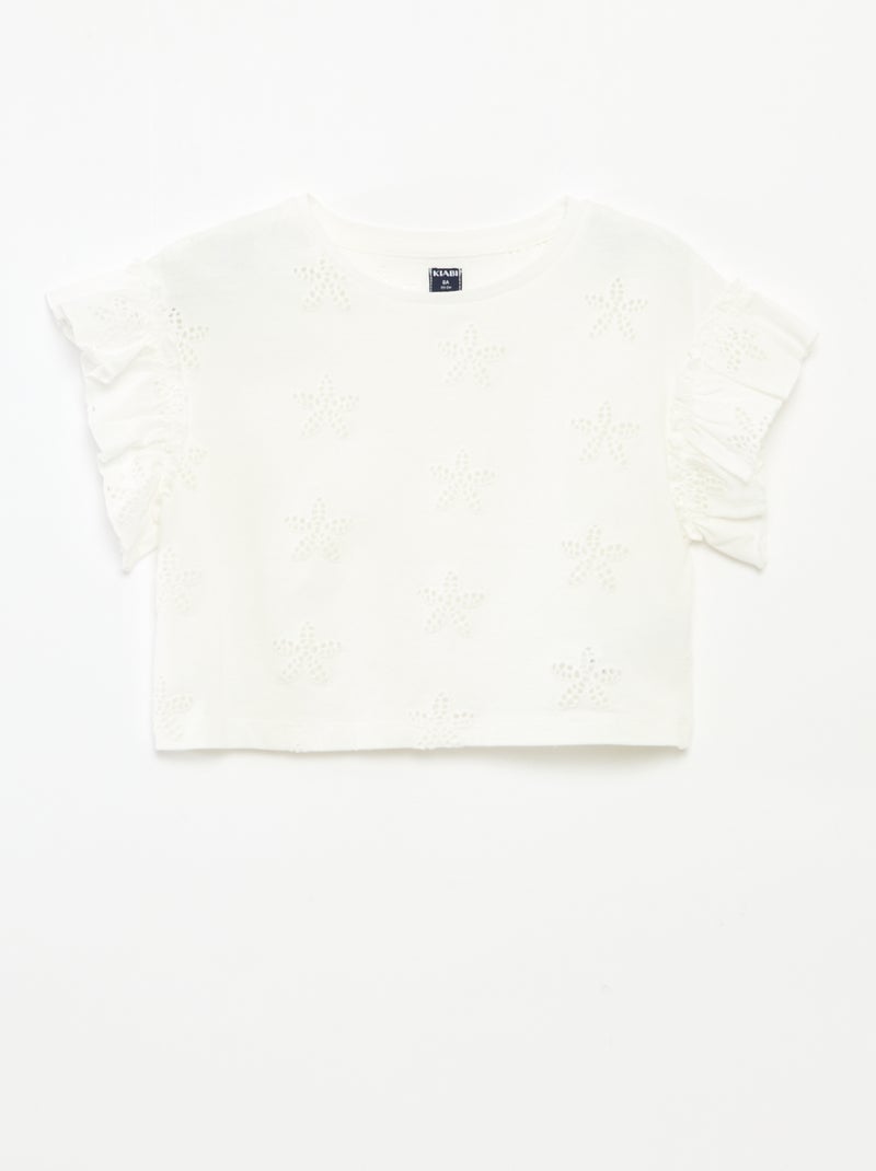T-shirt avec broderies fleurs Blanc - Kiabi