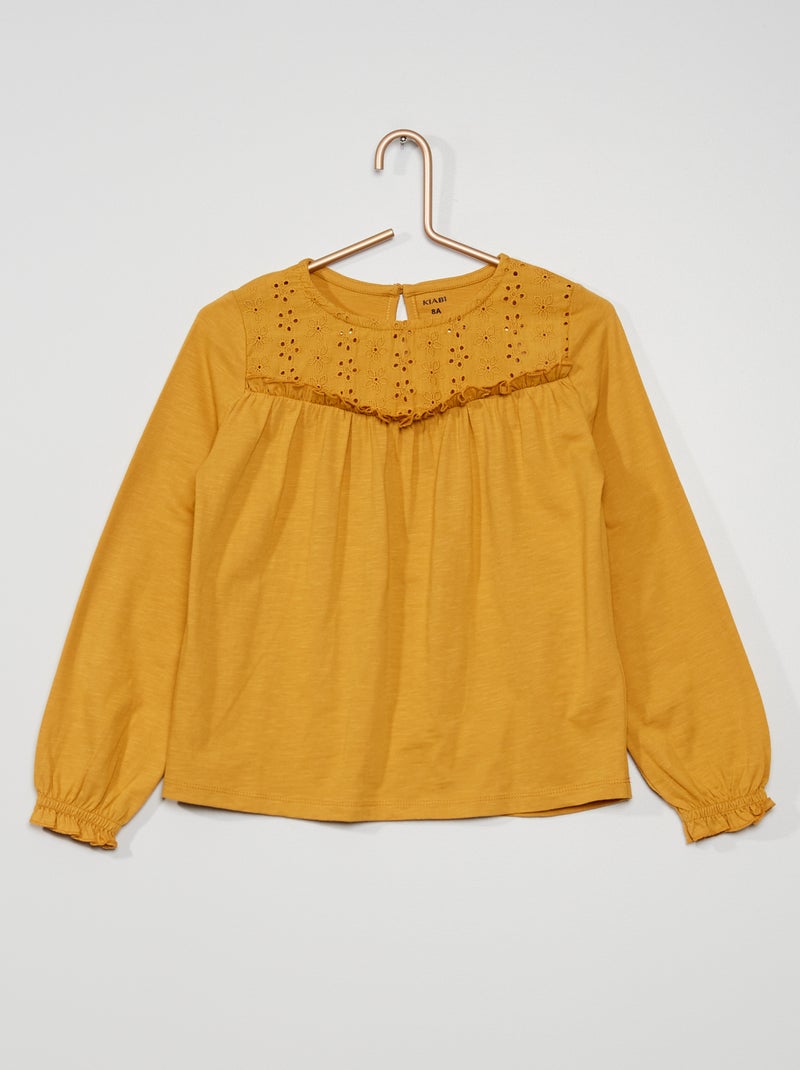 T-shirt avec broderies moutarde - Kiabi