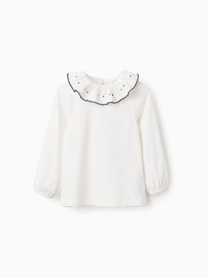 T-shirt avec Col à Volants Blanc - Kiabi