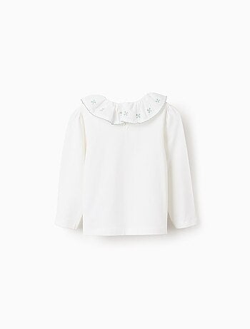 T-Shirt avec Col à Volants en Broderie Anglaise