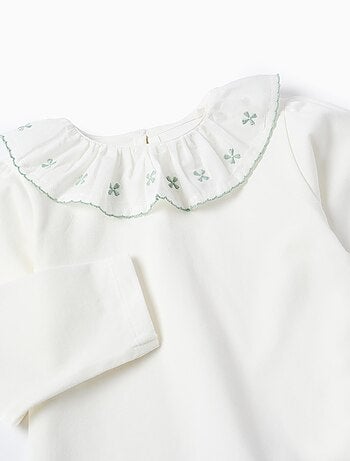 T-Shirt avec Col à Volants en Broderie Anglaise