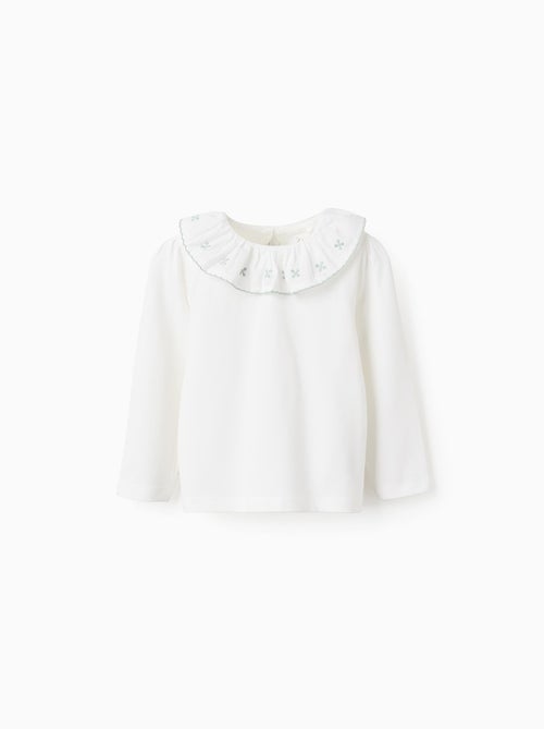 T-Shirt avec Col à Volants en Broderie Anglaise - Kiabi