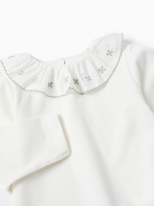 T-Shirt avec Col à Volants en Broderie Anglaise - Kiabi