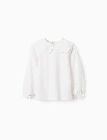T-Shirt avec Col à Volants en Broderie Anglaise