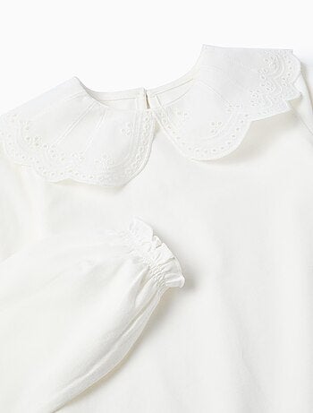 T-Shirt avec Col à Volants en Broderie Anglaise