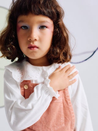 T-Shirt avec Col à Volants en Broderie Anglaise