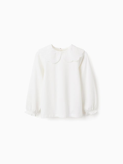 T-Shirt avec Col à Volants en Broderie Anglaise - Kiabi