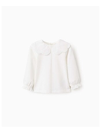 T-Shirt avec Col à Volants en Broderie Anglaise
