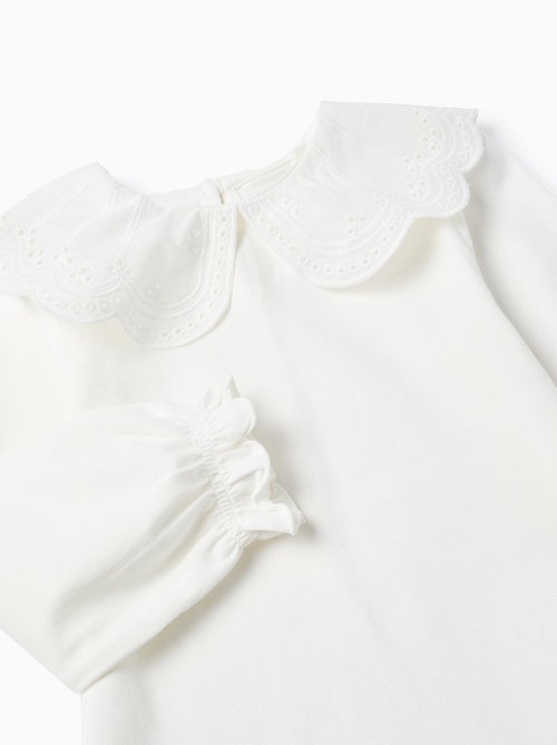 T-Shirt avec Col à Volants en Broderie Anglaise - Kiabi