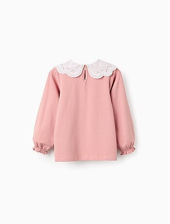 T-Shirt avec Col à Volants en Broderie Anglaise