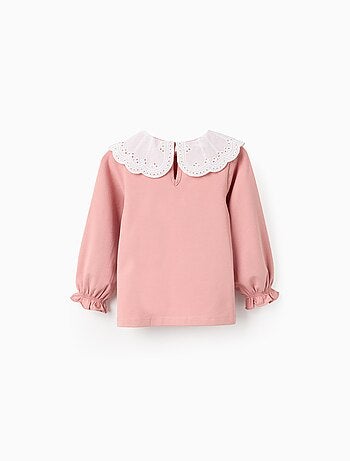 T-Shirt avec Col à Volants en Broderie Anglaise
