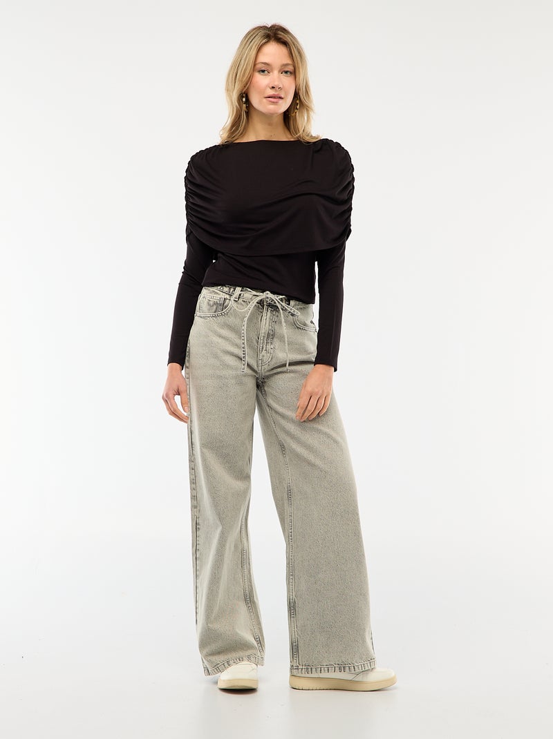 T-shirt avec col bateau drapé Noir - Kiabi