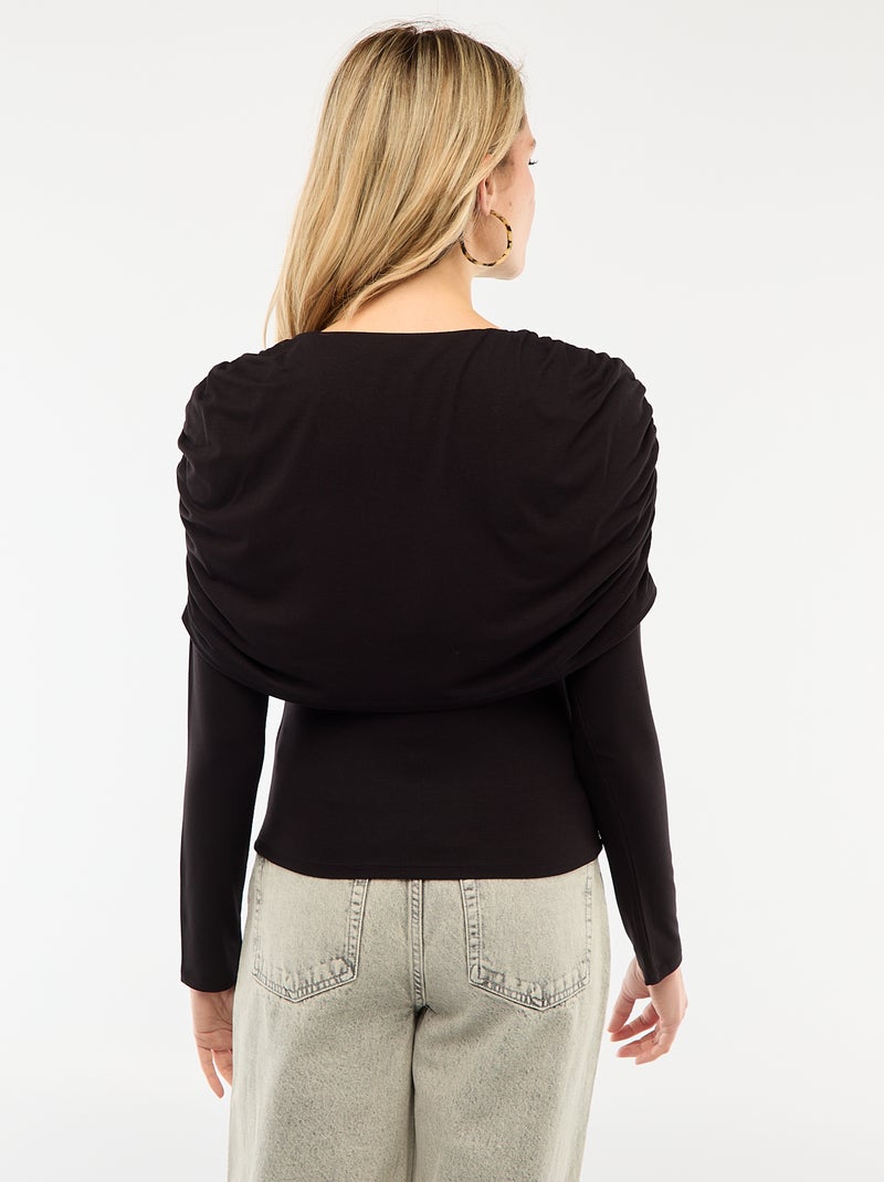 T-shirt avec col bateau drapé Noir - Kiabi