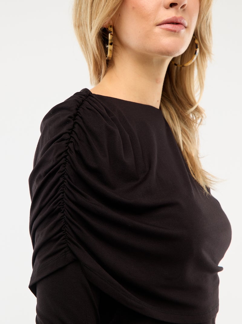 T-shirt avec col bateau drapé Noir - Kiabi
