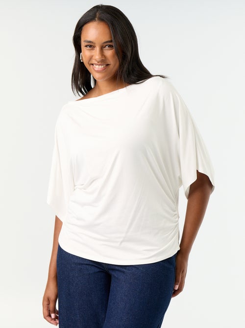 T-shirt avec col bénitier et manches courtes - Kiabi