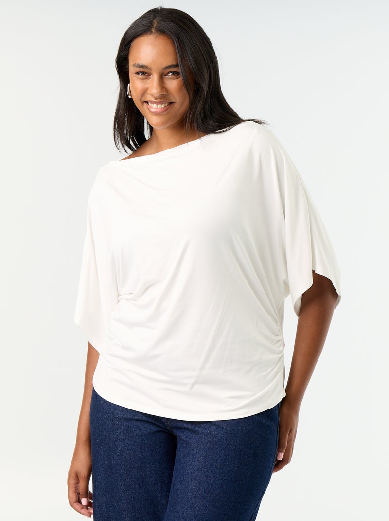 T-shirt avec col bénitier et manches courtes Blanc - Kiabi