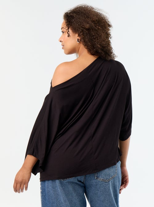 T-shirt avec col bénitier et manches courtes - Kiabi