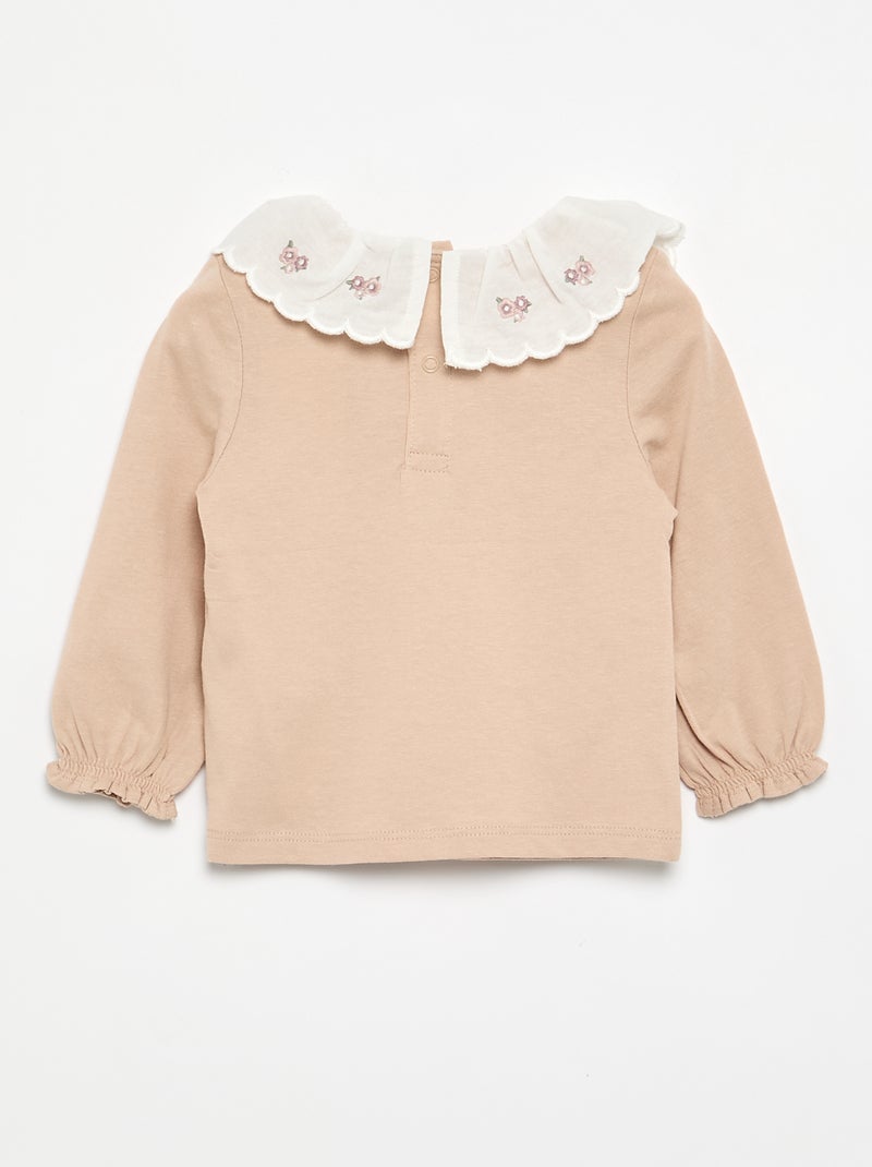 T-shirt avec col Claudine Beige - Kiabi