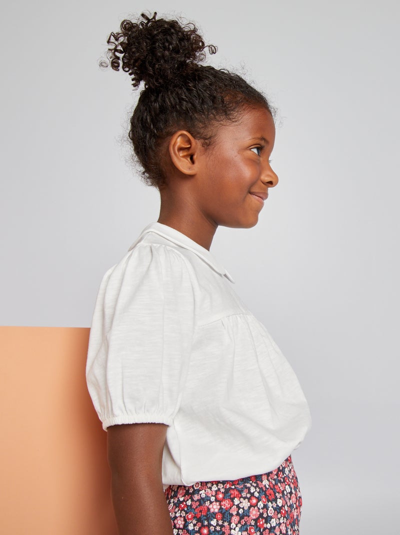 T-shirt avec col claudine blanc - Kiabi