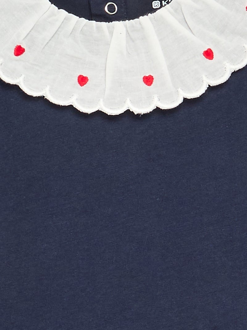 T-shirt avec col Claudine Bleu - Kiabi