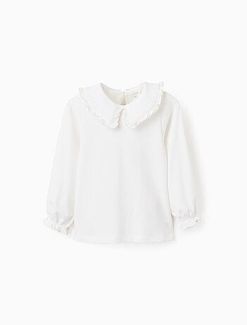 T-Shirt avec Col Claudine et Volants