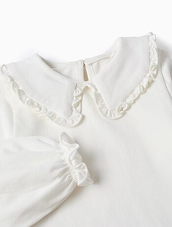 T-Shirt avec Col Claudine et Volants