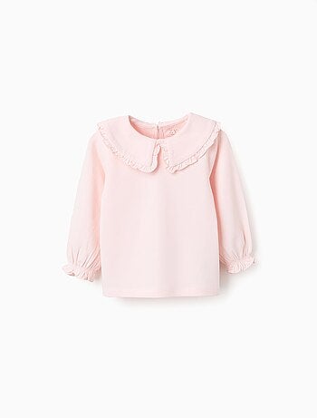 T-Shirt avec Col Claudine et Volants