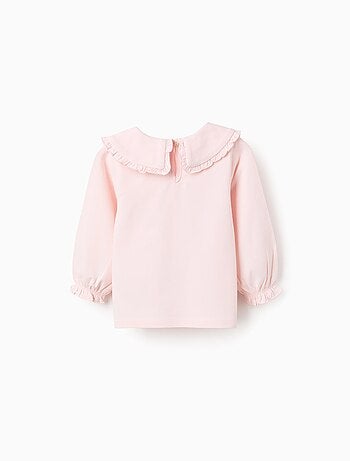 T-Shirt avec Col Claudine et Volants