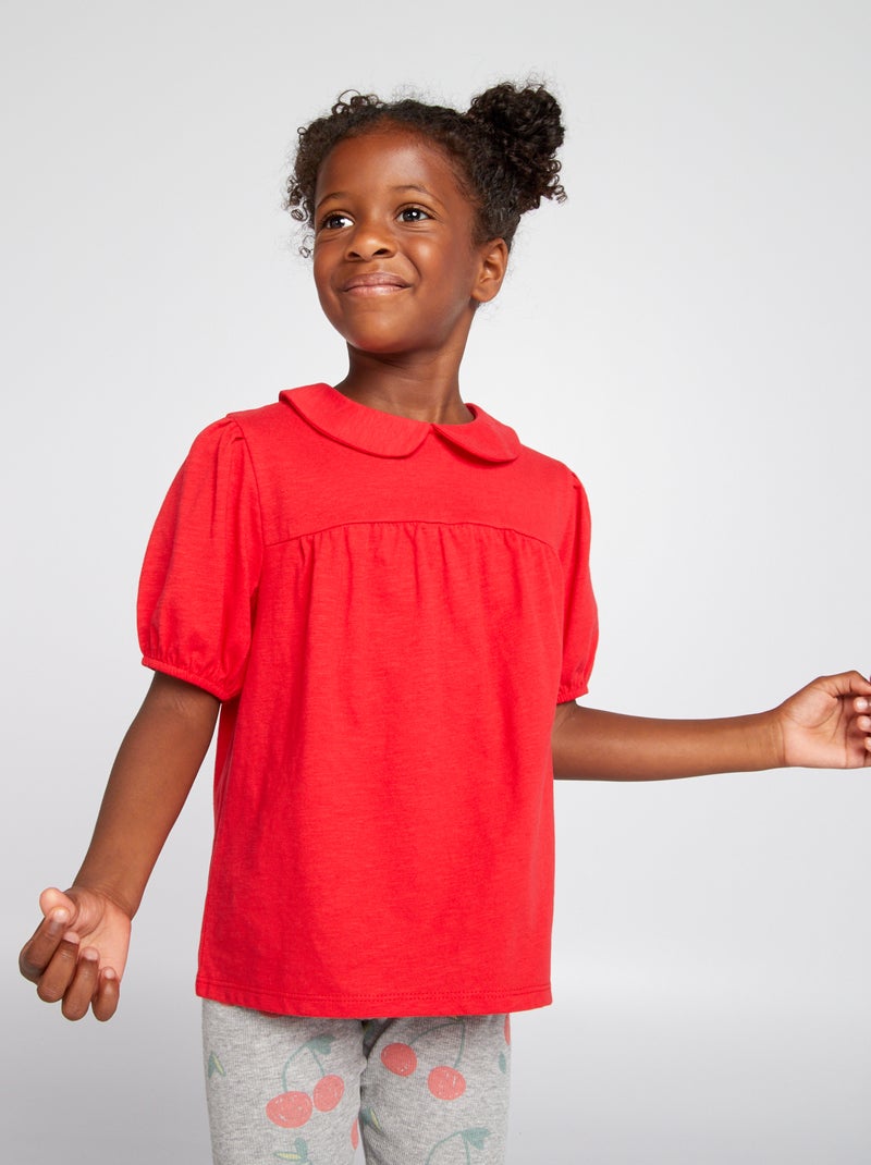 T-shirt avec col claudine rouge vif - Kiabi