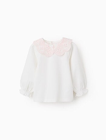 T-shirt avec Col en Broderie Anglaise