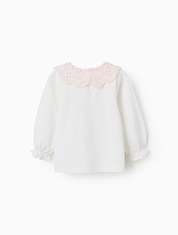 T-shirt avec Col en Broderie Anglaise