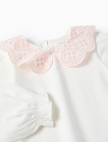 T-shirt avec Col en Broderie Anglaise