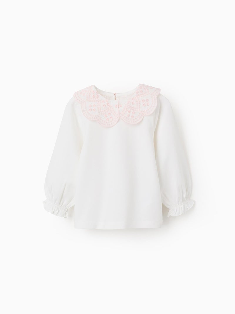 T-shirt avec Col en Broderie Anglaise Blanc - Kiabi