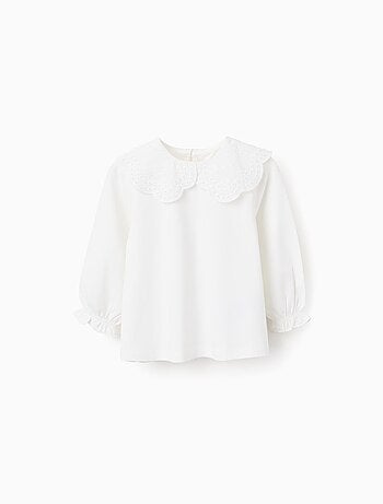 T-shirt avec Col en Broderie Anglaise