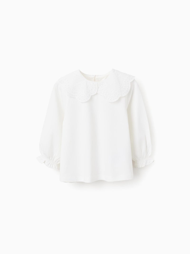 T-shirt avec Col en Broderie Anglaise Blanc - Kiabi