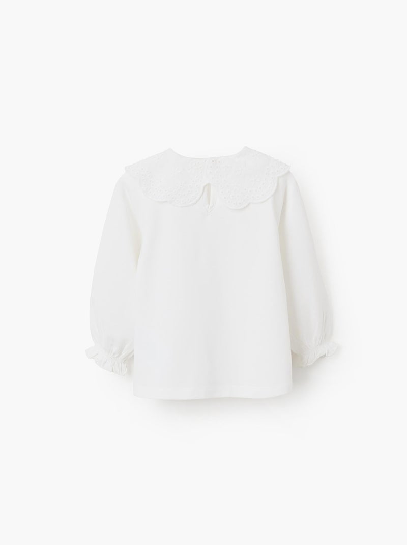 T-shirt avec Col en Broderie Anglaise Blanc - Kiabi