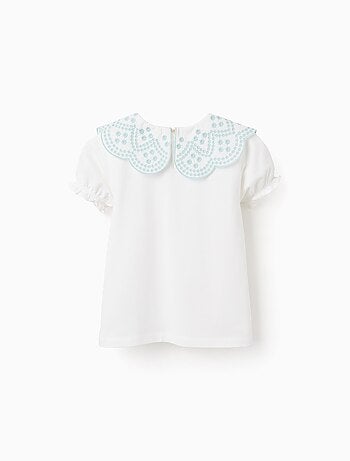 T-Shirt avec Col en Broderie Anglaise