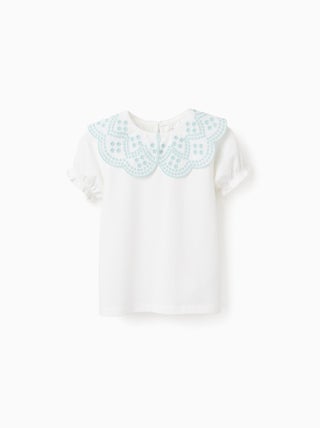 T-Shirt avec Col en Broderie Anglaise