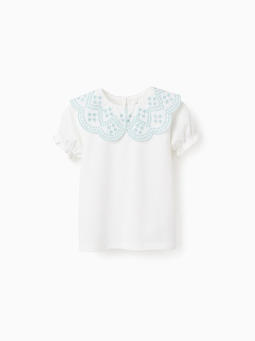 T-Shirt avec Col en Broderie Anglaise - Kiabi